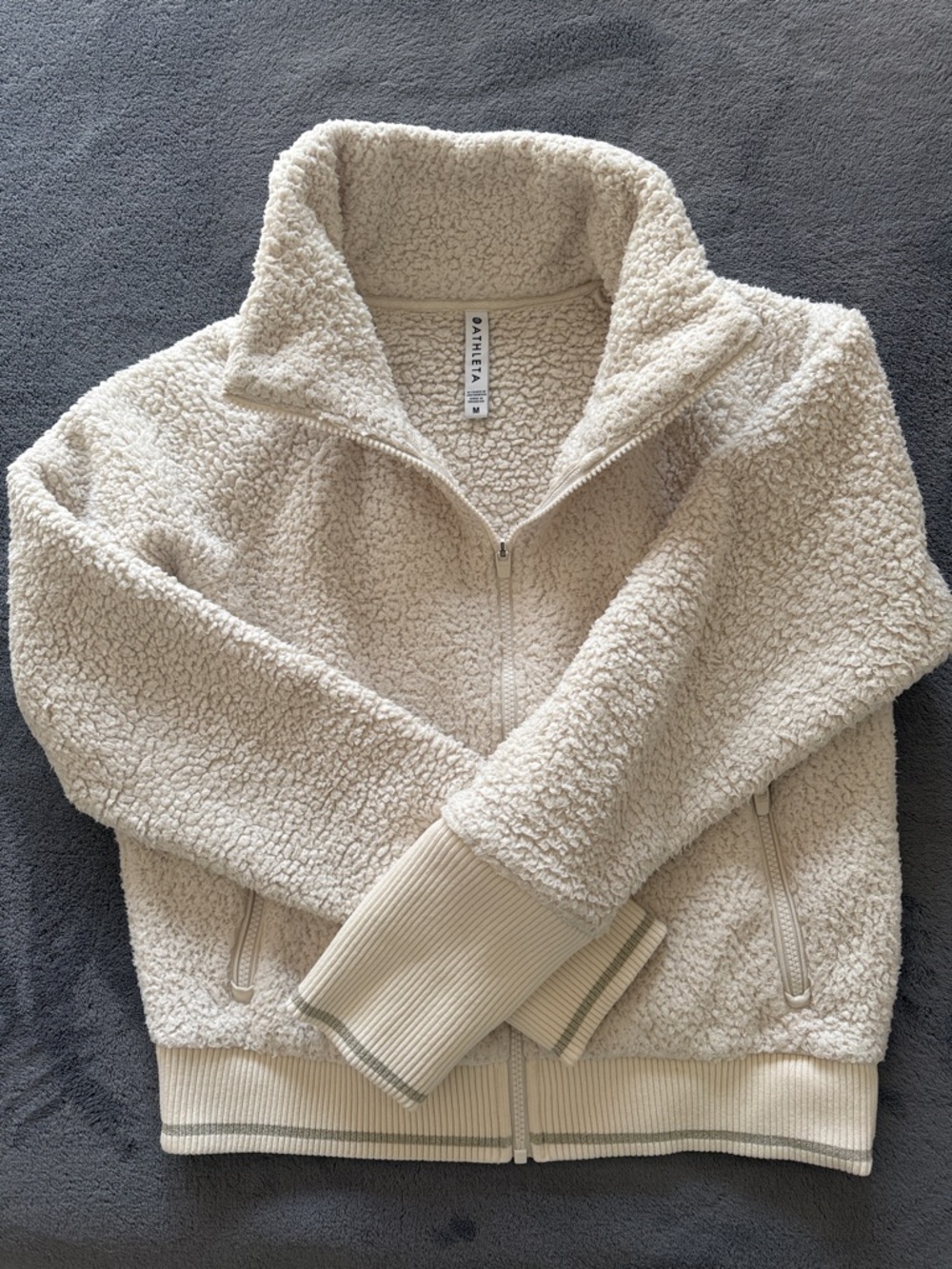 Athleta Ivory Sherpa Zip Pullover Jacket